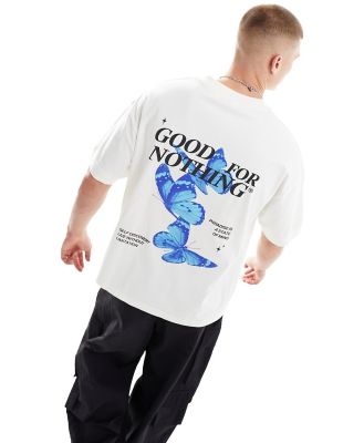 Good For Nothing butterfly graphic back t-shirt in ecru-White