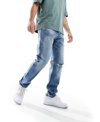 Good For Nothing jeans in mid wash with knee rip-Blue