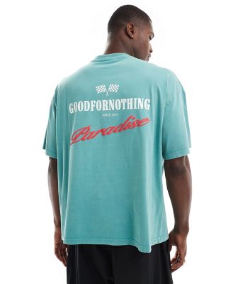 Good For Nothing oversized moto back print t-shirt in blue