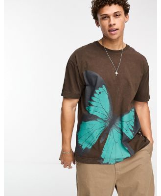 Good For Nothing oversized t-shirt in brown with large butterfly print