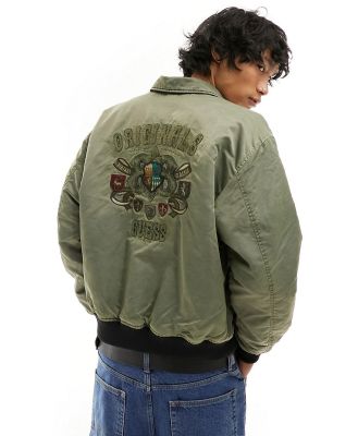 Guess Originals crest nylon jacket in khaki-Green