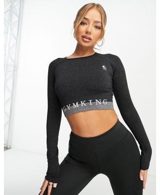 Gym King Seamless Results cropped long sleeve top in black marl