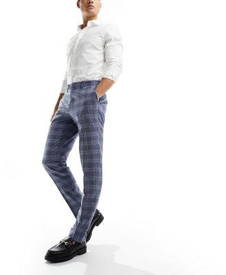 Harry Brown check skinny fit suit pants in light blue