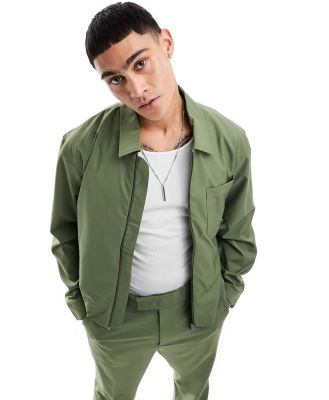 Harry Brown cropped shacket in khaki (part of a set)-Green