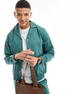 Harry Brown revere collar button down jacket in green (part of a set)