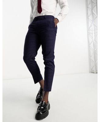 Harry Brown skinny fit cropped pants in navy & red check-Multi