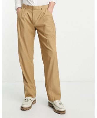 Harry Brown Wide Fit pleated smart pants in beige