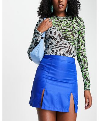 Heartbreak double split mini skirt in cobalt blue (part of a tri-set)