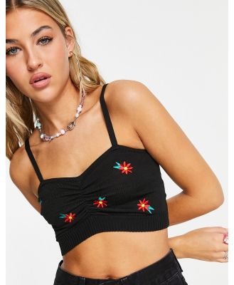 Heartbreak knitted bralet with flower embroidery in black (part of a set)
