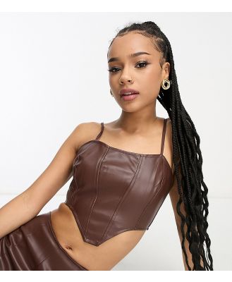 Heartbreak Petite faux leather corset top in chocolate brown (part of a set)