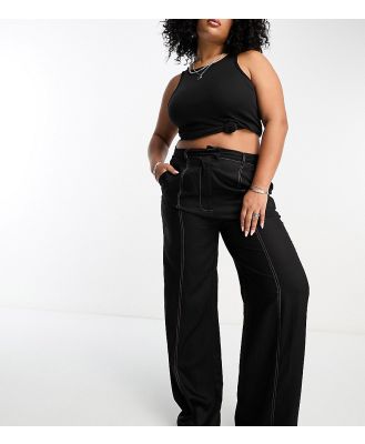 Heartbreak Plus fit and flare pants with contrast stitch in black