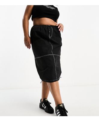 Heartbreak Plus parachute midi skirt with contrast stitch in black