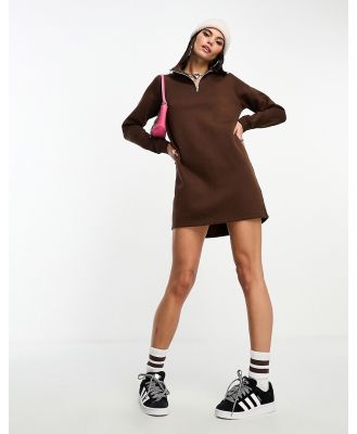 Heartbreak quarter zip sweater mini dress in chocolate brown