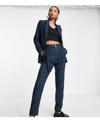 Heartbreak Tall belted tailored pants in navy and green check