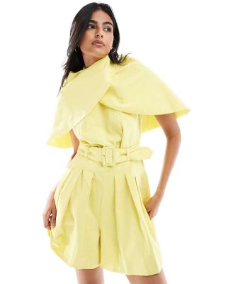 Heathe Bimisola cape playsuit in lime-Yellow