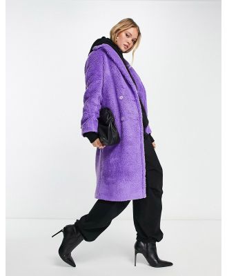 Helene Berman double breasted teddy coat in purple