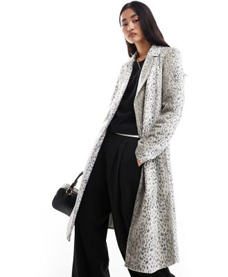 Helene Berman faux leather college coat in snow leopard-Multi
