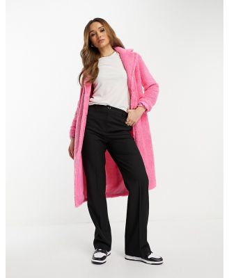 Helene Berman mid length teddy coat in bright pink