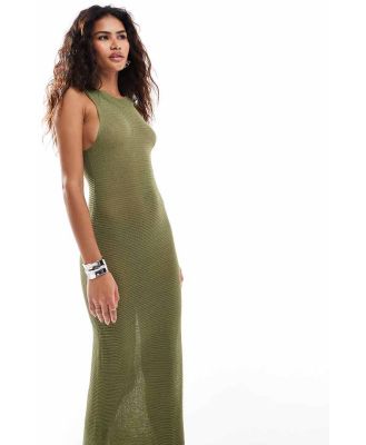 Heretic Nine Exclusive distressed maxi knit dress with hood-Green