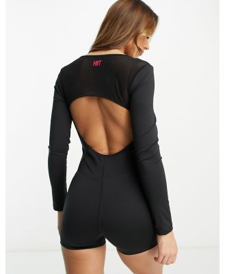 HIIT bodysuit with contour mesh panels-Black