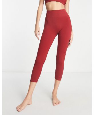 HIIT essential seamless full length rib leggings in burgundy-Red