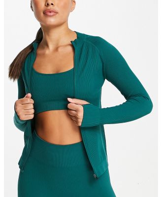 HIIT essential seamless full zip up top-Green