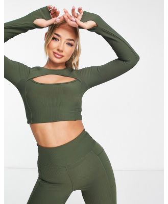 HIIT long sleeve top with cut out in khaki-Green