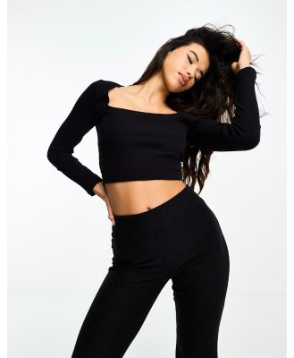 HIIT soft touch rib lounge long sleeve crop top-Black