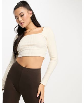 HIIT soft touch rib lounge long sleeve crop top in beige-Neutral