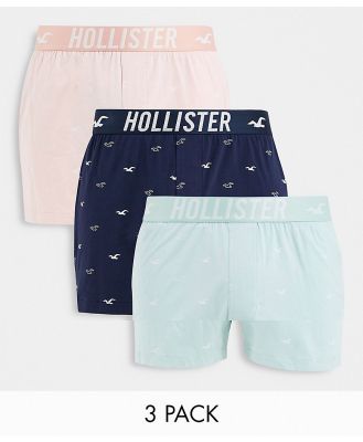 Hollister 3-pack logo waistband all-over icon boxers in green/navy/pink-Multi
