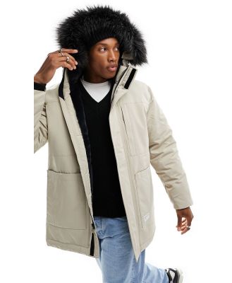 Hollister all weather faux fur trim hooded parka in stone-Neutral