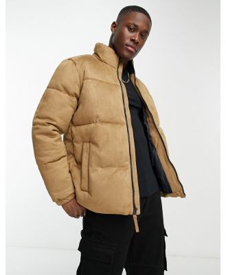 Hollister faux suede oversized puffer jacket in brown