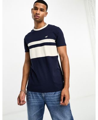 Hollister icon logo chest stripe muscle fit pique t-shirt in navy