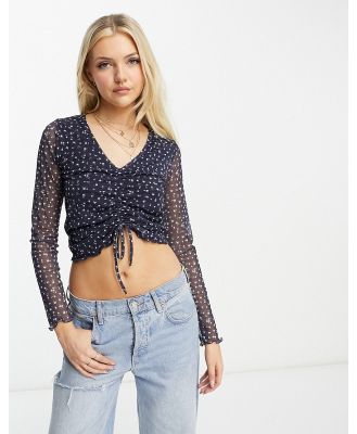 Hollister knit long sleeve middle cinched top in navy floral