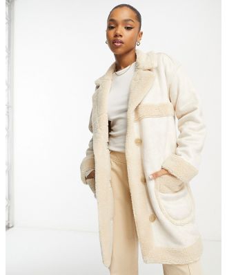 Hollister long faux shearling coat in cream-White
