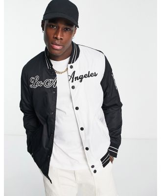Hollister Los Angeles spliced varsity jacket in black/white