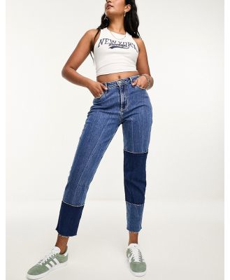Hollister mom jeans with patchwork effect in mid blue