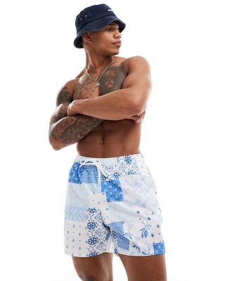 Hollister patchwork paisley printed swim shorts in blue