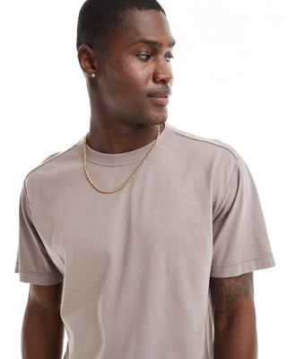 Hollister relaxed fit t-shirt in washed brown-Grey