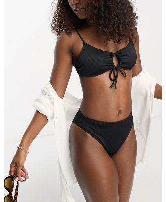 Hollister ribbed bikini top with front cinching in black (part of a set)
