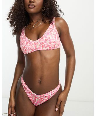 Hollister ribbed floral print bikini top in white and pink (part of a set)