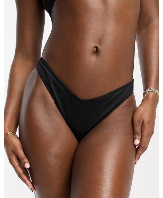 Hollister ribbed v-front high leg bikini bottoms in black (part of a set)