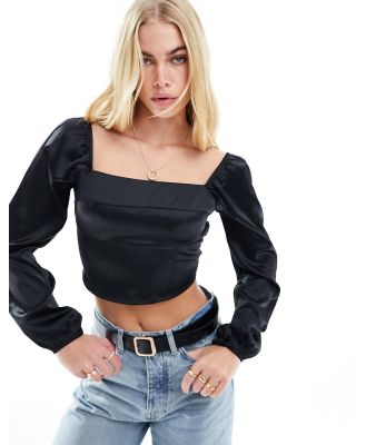 Hollister satin long sleeve top with square neckline in black