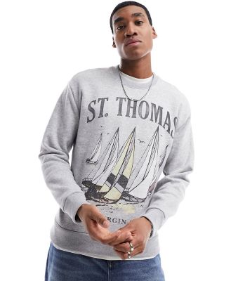 Hollister St Thomas sailing print relaxed fit sweatshirt in grey marl
