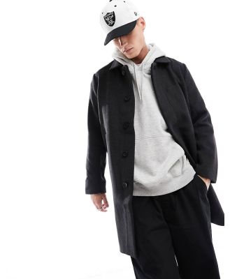 Hollister wool fashion overcoat in charcoal-Grey