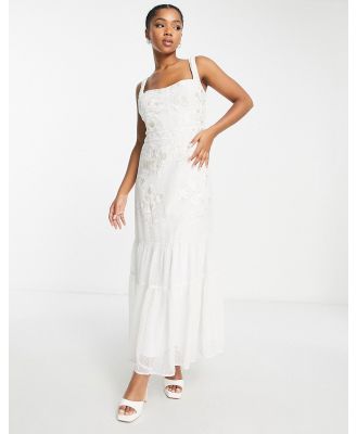 Hope & Ivy Bridal embroidered panel maxi dress in ivory-White