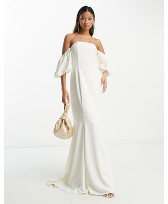 Hope & Ivy Bridal puff sleeve fishtail maxi dress in ivory-White
