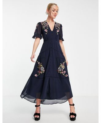 Hope & Ivy Claudine embroidered dress in navy