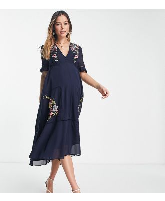 Hope & Ivy Maternity Claudine embroidered dress in navy