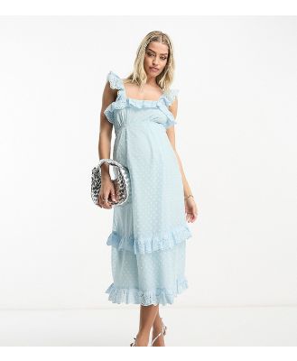 Hope & Ivy Maternity dobby spot frill midi dress in duck egg blue